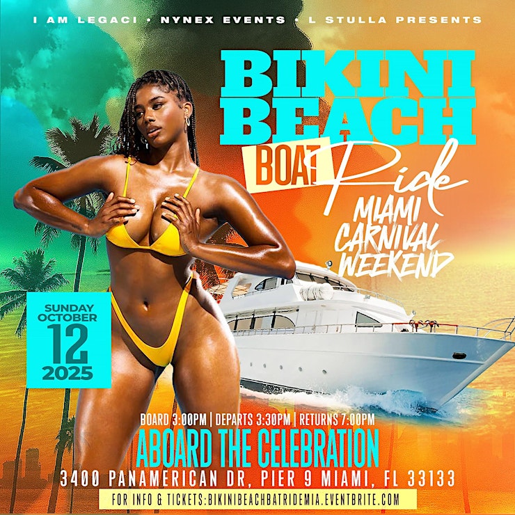 BIKINI BEACH BOAT RIDE 2025 – Miami Carnival Yacht Party • Sunday Oct 12